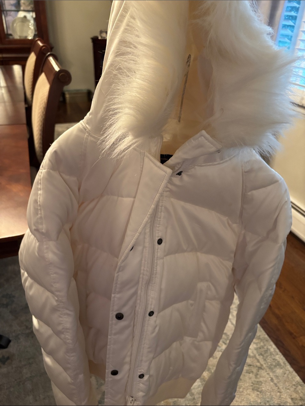 INC International Concepts Girls' Cream Faux-Fur Hooded Puffer Jacket